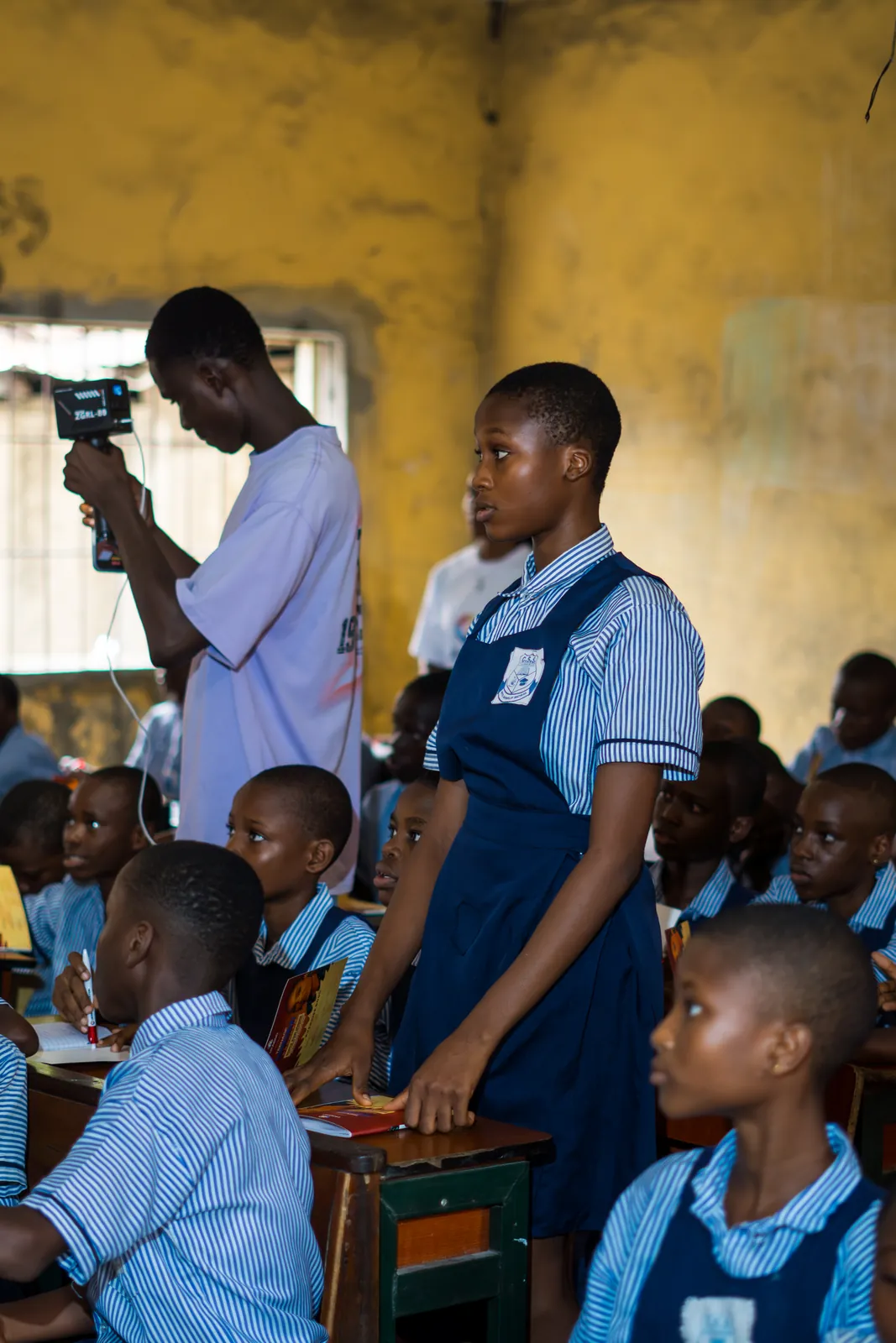 A student speaking during a classroom activity