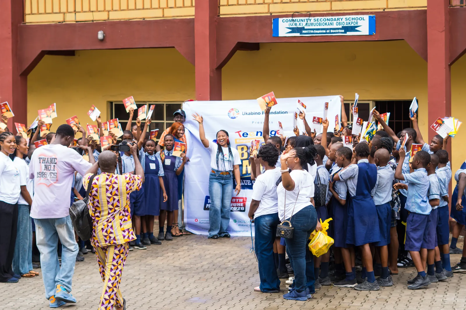 Students and supporters gathered outside the school
